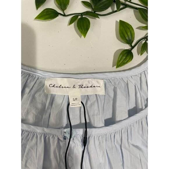 Chelsea & Theodore Light Blue Cotton Puff Sleeve Blouse Button Detail Womens S - Picture 5 of 13
